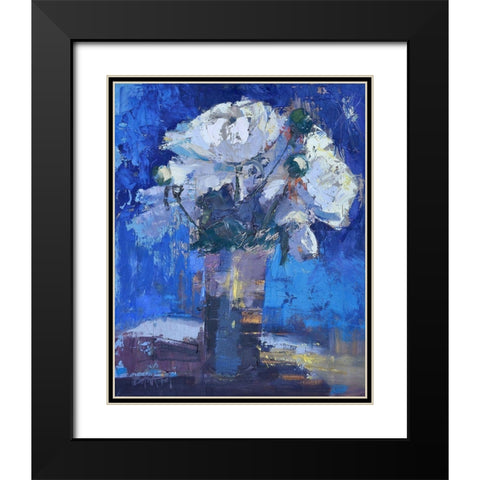 White Peonies Black Modern Wood Framed Art Print with Double Matting by Forst, Beth A.