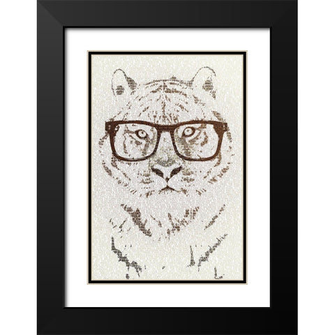Hipster Tiger Black Modern Wood Framed Art Print with Double Matting by Flores, Paula Belle