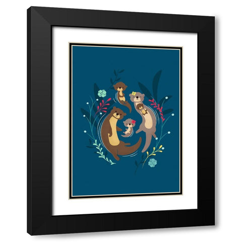 Otter Family Black Modern Wood Framed Art Print with Double Matting by Fleck, Jay