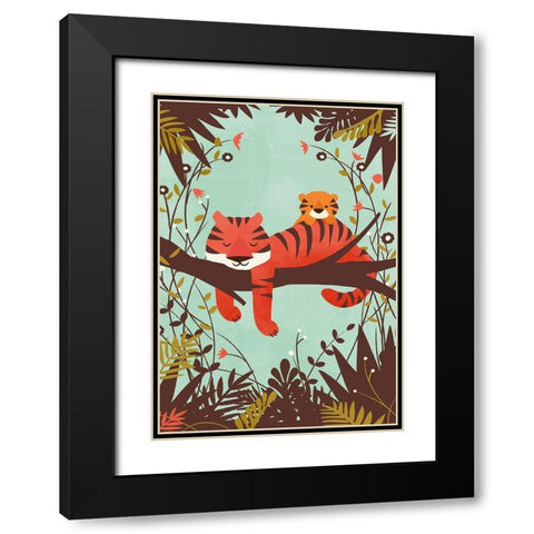 Sleeping Tiger Black Modern Wood Framed Art Print with Double Matting by Fleck, Jay