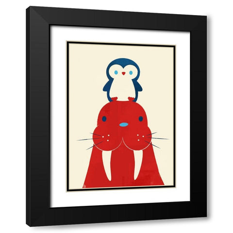 Penguin and Walrus Black Modern Wood Framed Art Print with Double Matting by Fleck, Jay