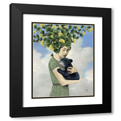 You Are Safe - Bear Black Modern Wood Framed Art Print with Double Matting by Flores, Paula Belle