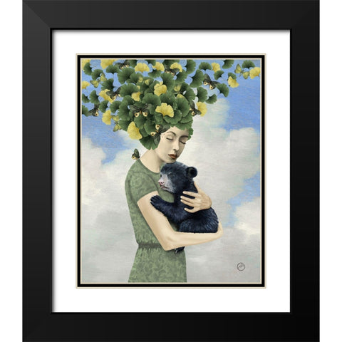 You Are Safe - Bear Black Modern Wood Framed Art Print with Double Matting by Flores, Paula Belle