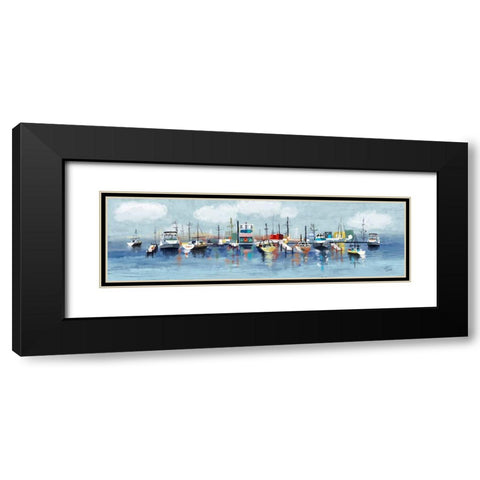 Marina In The Fog Black Modern Wood Framed Art Print with Double Matting by Finn, Tina