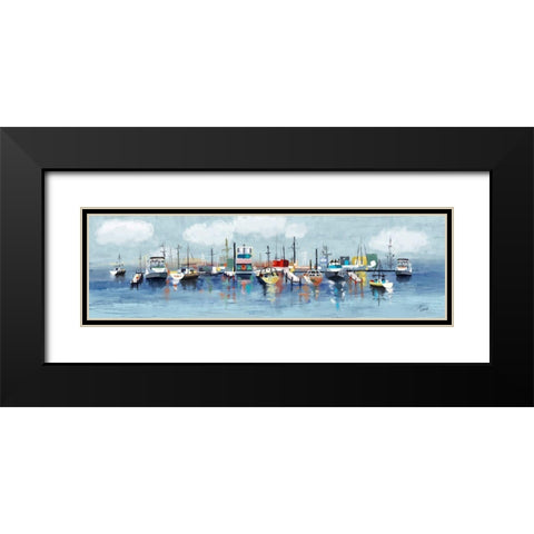 Marina In The Fog Black Modern Wood Framed Art Print with Double Matting by Finn, Tina