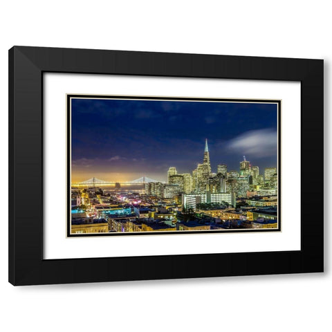 San Francisco Holiday Lights Black Modern Wood Framed Art Print with Double Matting by Gordon, Dave