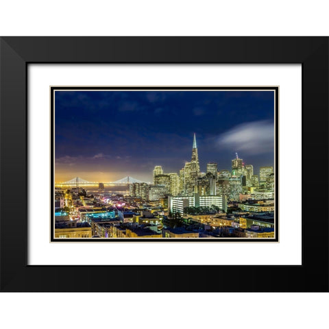 San Francisco Holiday Lights Black Modern Wood Framed Art Print with Double Matting by Gordon, Dave