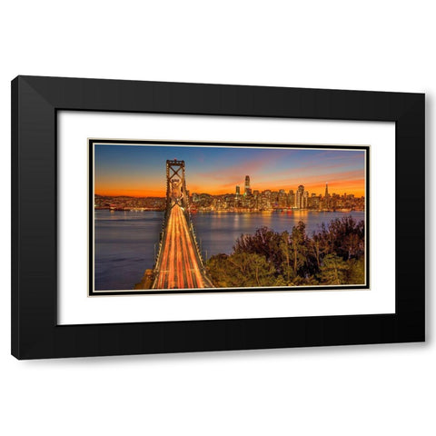Bay Bridge and Evening Commute Black Modern Wood Framed Art Print with Double Matting by Gavrilis, John