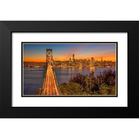 Bay Bridge and Evening Commute Black Modern Wood Framed Art Print with Double Matting by Gavrilis, John