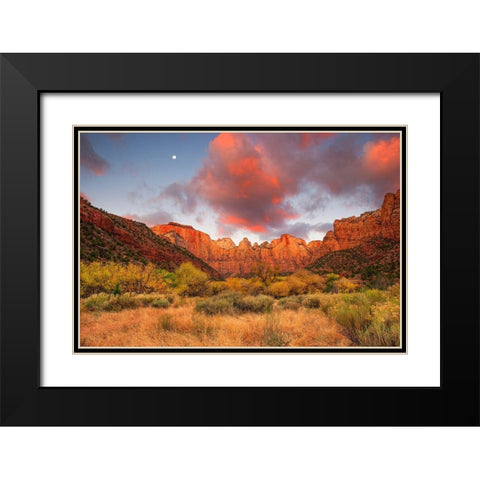Temple Sunrise And Moon Black Modern Wood Framed Art Print with Double Matting by Gavrilis, John