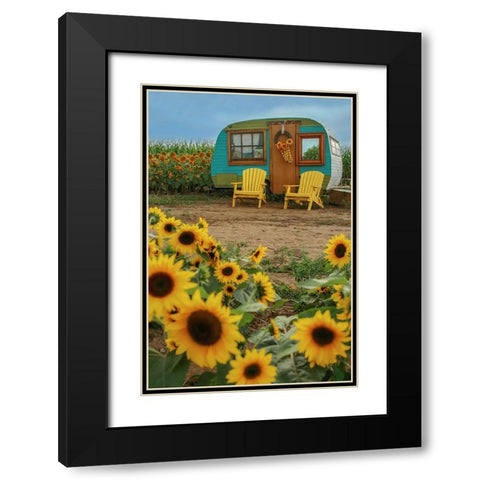 Vintage Camper and Sunflowers 1 Black Modern Wood Framed Art Print with Double Matting by Grippo-Pike, Carrie Ann