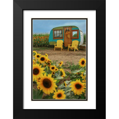 Vintage Camper and Sunflowers 1 Black Modern Wood Framed Art Print with Double Matting by Grippo-Pike, Carrie Ann