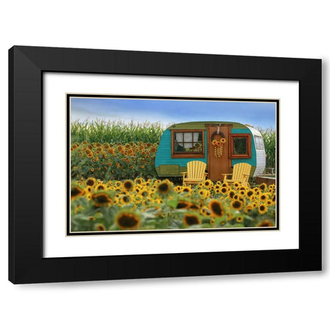 Vintage Camper and Sunflowers 2 Black Modern Wood Framed Art Print with Double Matting by Grippo-Pike, Carrie Ann