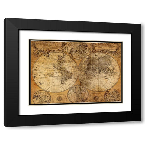 Vintage Map Black Modern Wood Framed Art Print with Double Matting by GraphINC Studio