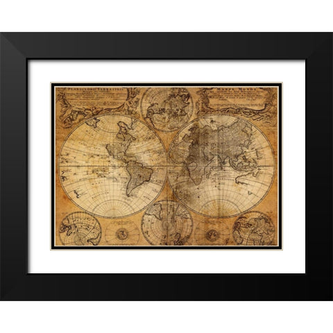 Vintage Map Black Modern Wood Framed Art Print with Double Matting by GraphINC Studio