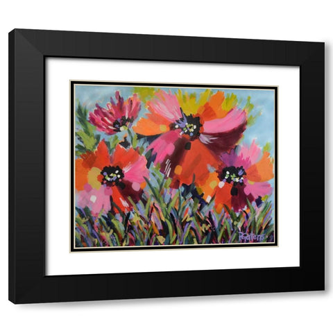Red Poppy Field Black Modern Wood Framed Art Print with Double Matting by Gatens, Pamela