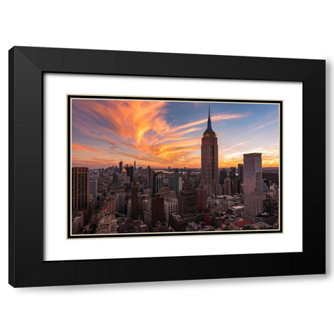 9-11 New York Sunset 2 Black Modern Wood Framed Art Print with Double Matting by Getty, Bruce