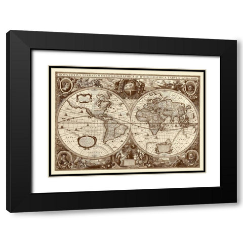 Nova Totius Terrarum Orbis Tabula Black Modern Wood Framed Art Print with Double Matting by Hondius, Hendrik