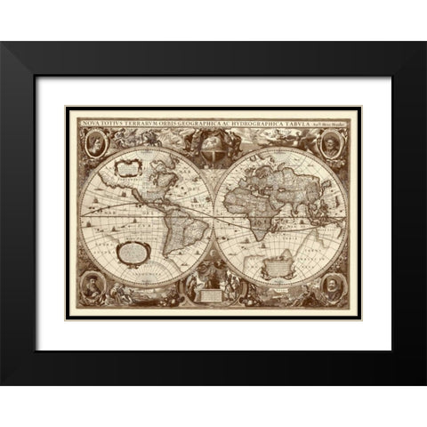 Nova Totius Terrarum Orbis Tabula Black Modern Wood Framed Art Print with Double Matting by Hondius, Hendrik