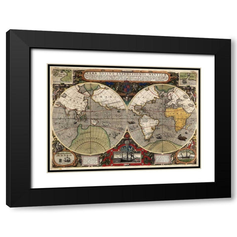 Vera Totius Expeditionis Nauticae Black Modern Wood Framed Art Print with Double Matting by Hondius, Jodocus