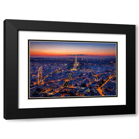 City Lights Black Modern Wood Framed Art Print with Double Matting by Herrera, H.J.
