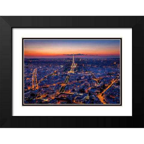 City Lights Black Modern Wood Framed Art Print with Double Matting by Herrera, H.J.