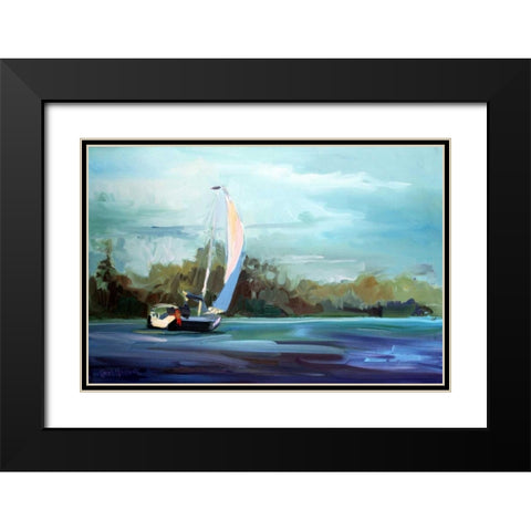Sailboat Black Modern Wood Framed Art Print with Double Matting by Hallock, Carol