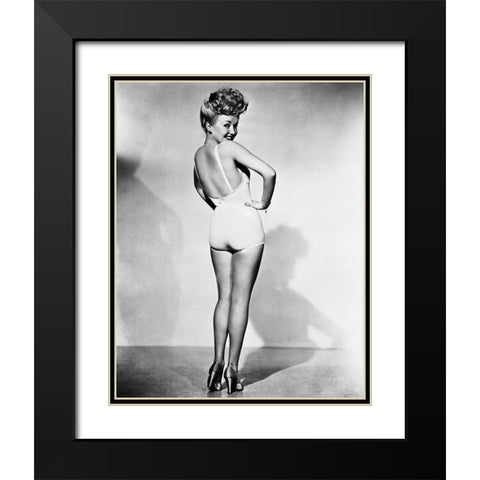 Betty Grable 1944 WWll Pinup Girl Black Modern Wood Framed Art Print with Double Matting by Unknown
