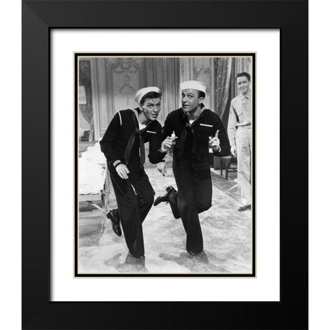 Anchors Aweigh 1945 with Frank Sinatra and Gene Kelly Black Modern Wood Framed Art Print with Double Matting by Unknown