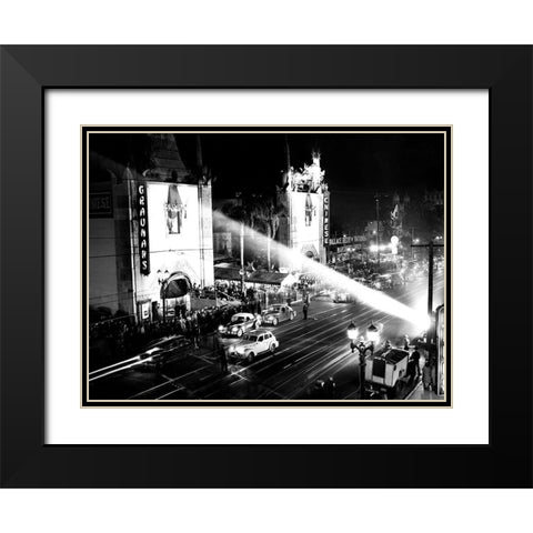 Graumans Chinese Theatre Hollywood Blvd. 1944 Black Modern Wood Framed Art Print with Double Matting by Unknown
