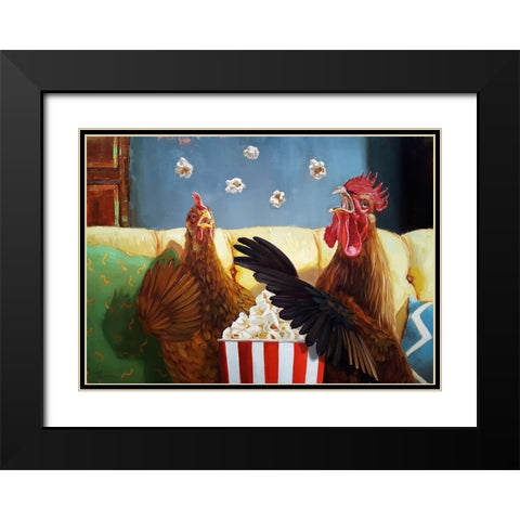 Popcorn Chickens Black Modern Wood Framed Art Print with Double Matting by Heffernan, Lucia
