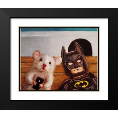Selfie with Batman Black Modern Wood Framed Art Print with Double Matting by Heffernan, Lucia