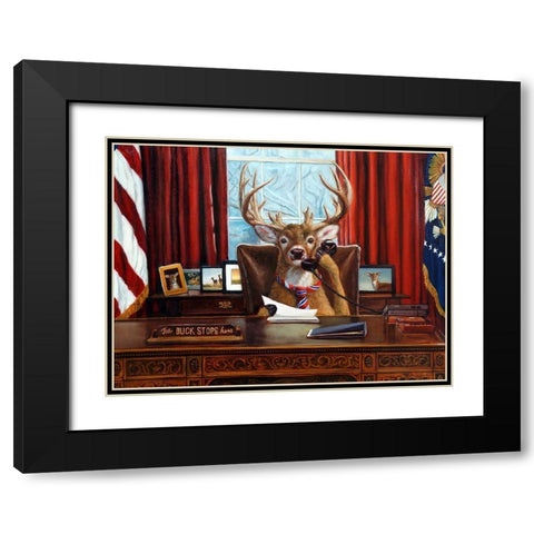 The Buck Stops Here Black Modern Wood Framed Art Print with Double Matting by Heffernan, Lucia