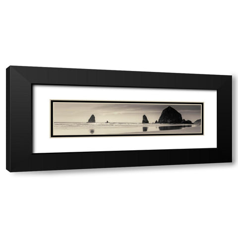 Haystack Rock Black Modern Wood Framed Art Print with Double Matting by Horsfall, Gary