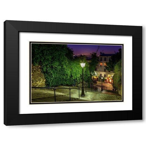 Montmartre Steps Black Modern Wood Framed Art Print with Double Matting by Herrera, H.J.