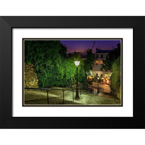 Montmartre Steps Black Modern Wood Framed Art Print with Double Matting by Herrera, H.J.