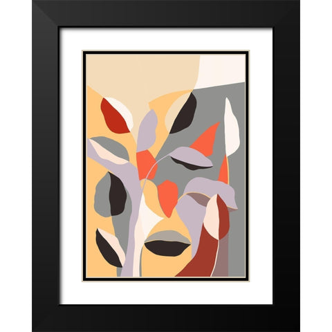 Happy Leaves B Black Modern Wood Framed Art Print with Double Matting by Horvat, Ioana