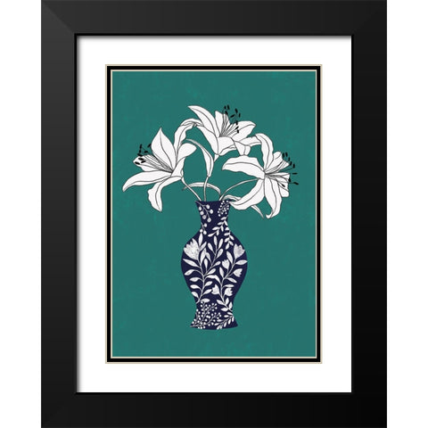 Lily On Teal Black Modern Wood Framed Art Print with Double Matting by Horvat, Ioana