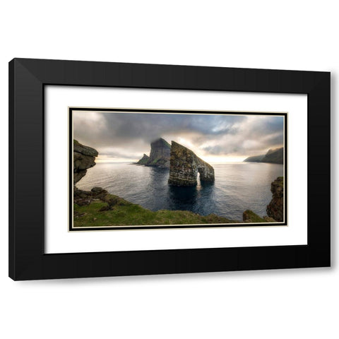 Sunset at Drangarnir Black Modern Wood Framed Art Print with Double Matting by Head, Danny