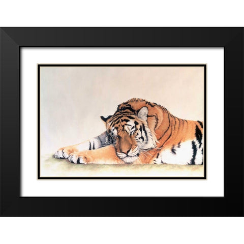 Sleeping Tiger Black Modern Wood Framed Art Print with Double Matting by Henderson, Jan