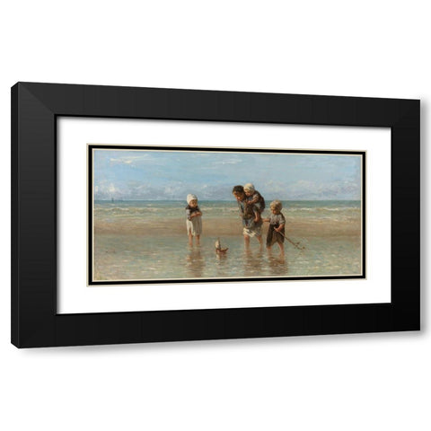 Children of the Sea-1872 Black Modern Wood Framed Art Print with Double Matting by Israels, Jozef