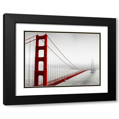 Golden Gate Bridge in Fog Black Modern Wood Framed Art Print with Double Matting by PhotoINC Studio