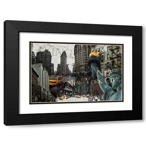 New York Black Modern Wood Framed Art Print with Double Matting by GraphINC
