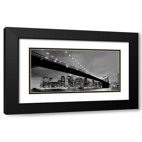 Brooklyn Bridge View Black Modern Wood Framed Art Print with Double Matting by PhotoINC Studio