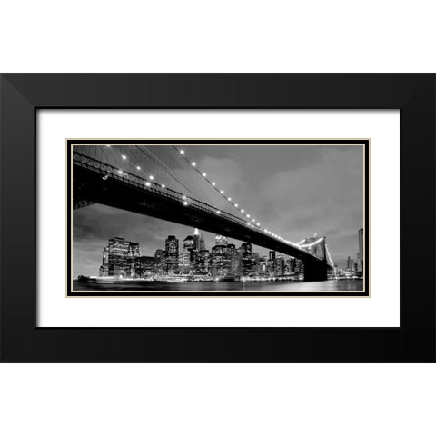 Brooklyn Bridge View Black Modern Wood Framed Art Print with Double Matting by PhotoINC Studio