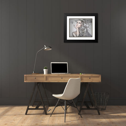 Cool Grey Black Modern Wood Framed Art Print with Double Matting by GraphINC