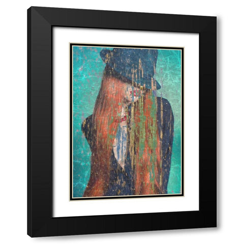 Red Hair Black Modern Wood Framed Art Print with Double Matting by GraphINC
