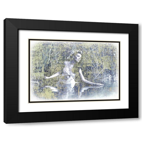 Swan Lake Black Modern Wood Framed Art Print with Double Matting by GraphINC