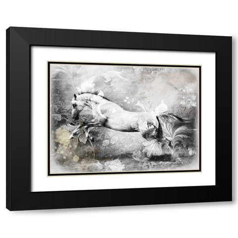 White Horse Black Modern Wood Framed Art Print with Double Matting by GraphINC