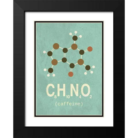 Molecule Caffeine Black Modern Wood Framed Art Print with Double Matting by TypeLike